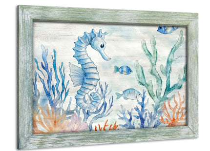 ARTISTIC PATH Ocean Seahorse Framed Wooden Wall Art, 24x16 Inch
