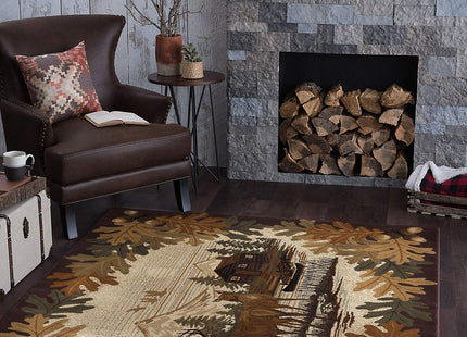 Oak Deer Brown 5x7 Area Rug Cabin for Living Room - Bedroom or DiningRoom - Lodge, Novelty Deer Syle Farmhouse Rugs & Rustic Indoor Carpet