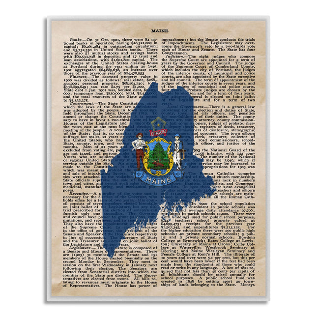 Maine Flag and Map Wall Art - Vintage Canvas - State Home Decor and Gift