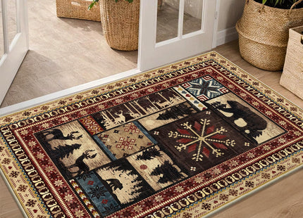 LOKHOM 2x3 Rustic Cabin Area Rug, Washable Western Lodge Bear Entryway Rug