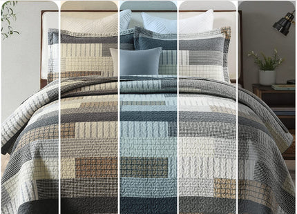 PERHOM Quilt Queen Size - 100% Cotton Farmhouse Rustic Queen Quilt Set, Cabin Bedding Set Bedspreads, Lodge Lightweight Patchwork Plaid Quilted Comforter for Queen Bed, Grey/Brown/Beige