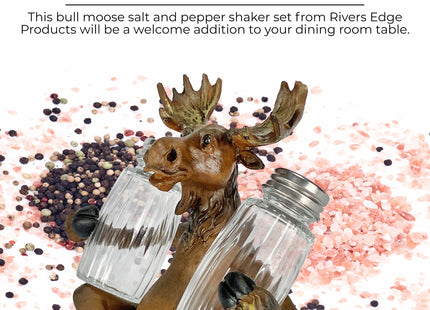 Rivers Edge Products Rivers Edge Products Moose Holding Decorative Salt and Pepper Shakers Set