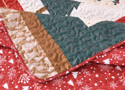 MarCielo Christmas Pine Tree Bedspread Quilt Set with Shams, Queen