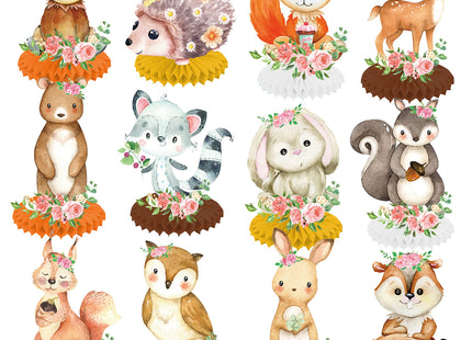12Pcs Woodland Baby Shower Decorations Woodland Animals Honeycomb Centerpieces Baby Shower Decorations for Woodland Baby Shower Woodland Animals Birthday Party Supplies