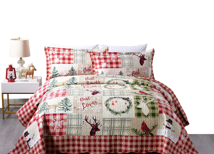 TT LINENS 3 Piece Christmas Quilt Set Queen, Rustic Lodge Deer Snowman Printed Bedspread Coverlet, Lightweight Holiday Bedding B009(Queen)