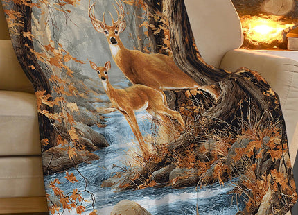Fall Deer Blanket, Hunting Throw Blanket, Deer Gifts, Fall Forest Blankets, Deers Stuff Fleece Flannel Plush for Women Men Boys Girls Lovers Adults Soft Bedding for Sofa Bed Office Home Decor 40"X50"