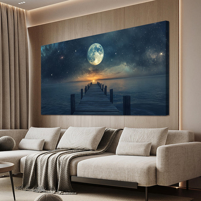 Canvas Landscape Coastal Wall Art Natural Star Moon Wall Decor 24" x 48"