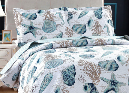 Smuge 3 Piece Coastal Beach Bedding Set King Size Quilt Set
