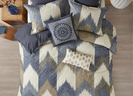 Ink+Ivy Queen Size Comforter Set, Cozy Cotton Comforter, All Season, Lightweight Comforter Queen Bed Set with 2 Matching Shams, Modern Cabin Lodge Ikat Chevron Design, Navy Full/Queen 3 Piece