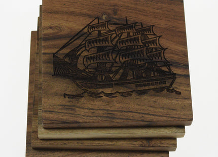 Engraved Nautical Themed Drink Coasters (Set of Four) (Sail Boat (Nautical))