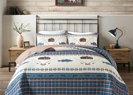 Soul & Lane - Gone Fishing Quilt Set, Lakehouse Bedding, King with 2 Shams