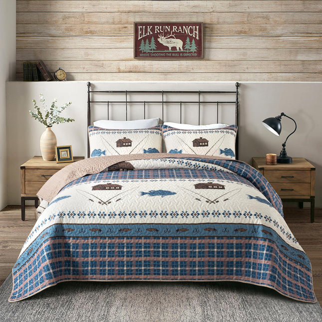 Soul & Lane - Gone Fishing Quilt Set, Lakehouse Bedding, King with 2 Shams