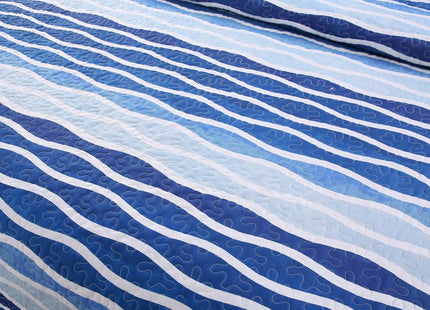 SLPR - Blue Wave Coastal Quilt Set, Nautical Bedding, Twin with 1 Sham
