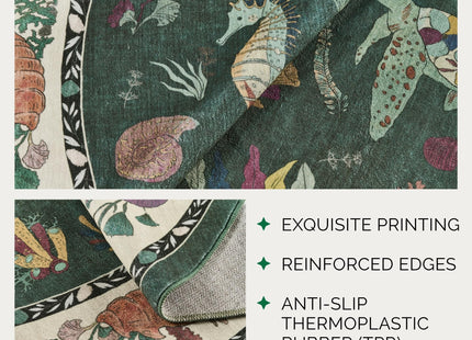 Weaverlane Beachy Coastal Washable Nursery Rug (Emerald, 5' Round)