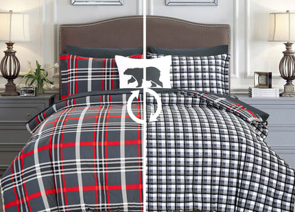 Elegant Comfort 8- Piece Lodge Plaid Reversible Comforter Set Bed-in-a-Bag Set - Silky Soft Complete Set Includes Bed Sheet Set with Double Sided Storage Pockets, Full/Queen, Gray