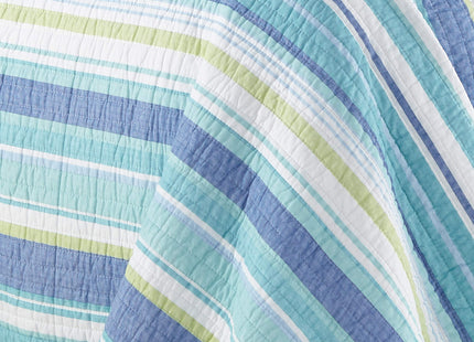 Levtex Home - Laida Beach Quilt Set - Full/Queen Quilt + Two Standard Pillow Shams - Coastal Stripe - Green, Blue, White - Quilt Size (88x92in.) and Pillow Sham Size (26x20in.) - Reversible - Cotton