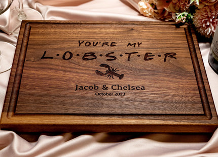 Personalized Cutting Board, Custom Wedding, Anniversary or Housewarming Gift Idea, Wood Engraved Charcuterie, for Couples, Family and Clients (FRIENDS Themed Lobster 087)