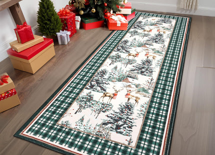 GarveeHome Christmas Washable Runner Rug 2x6, Holiday Decor Runners for Kitchen Soft Low Pile Christmas Tree and Deer Rug Non Slip Long Carpet for Living Room Laundry Hallway, Green