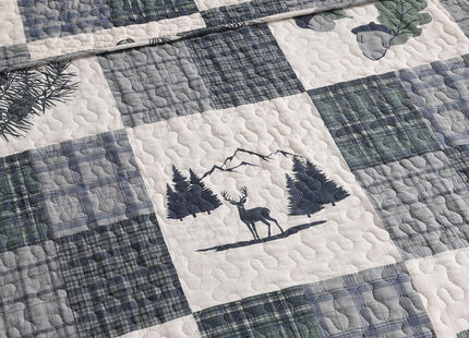 Cabin Quilt Set - 3-Piece Queen Rustic Bedding Set - Lodge Deer Bedspread