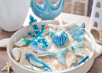 Valery Madelyn Summer Christmas in July Decorations Hanging Ornaments for Small Tree, Shatterproof Seashell Starfish Beach Ocean Coastal Nautical Marine Christmas Balls Bulk for Party Home Decor