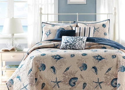 Madison Park Cottage Coastal Starfish Blue King Bedspread Set, 6pc
