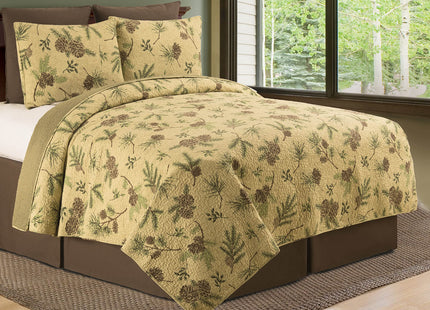 C&F Home Woodland Retreat Pinecone King Quilt Set with 2 King Shams Reversible Cotton Bedspread Coverlet Rustic Lodge Cabin Nature Brown King 3 Piece Set Brown
