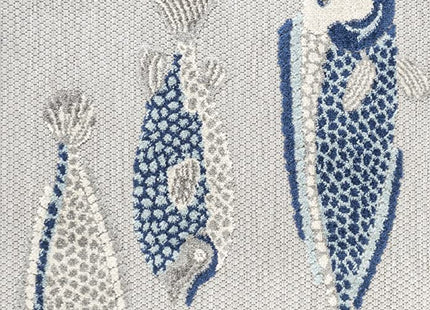 Eyely Fish High-Low Runner Rug 2X8 Gray/Navy, Nautical Indoor Outdoor Rug