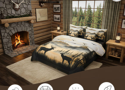 jejeloiu Western Rustic Cute Deer Cabin Comforter Set Full with Sheets for Kids Boys Girls Hunting 7 Pieces Bedding Set Country Farmhouse Bed in a Bag Foggy Mountain Room Decor