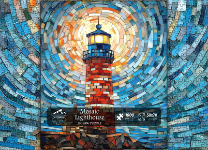 Mosaic Lighthouse Puzzles for Adults 1000 Piece, Stained Glass Beach Ocean Puzzle Hard Impossible Difficult, Colorful Lighthouse Scenic Jigsaw Puzzles Challenge