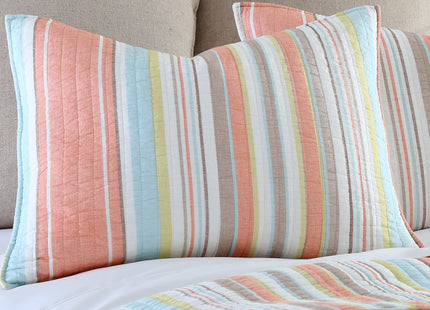 Levtex Home Brighton Coral Twin Cotton Quilt Set Stripe Coastal