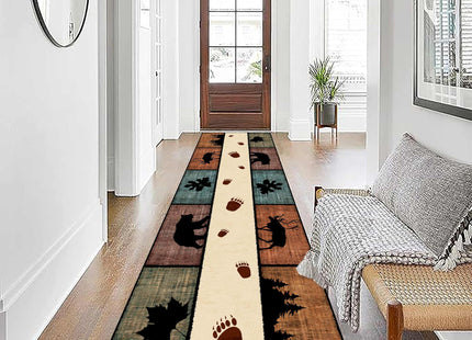 Kuluoits Black Bear Runner Rug,2x7ft, Lodge Cabin Wildlife Bear Moose Forest Woodland Hallway Rugs, Buffalo Plaid Long Runner Non-Slip Washable Farmhouse Floor Mats for Bedroom Living Room