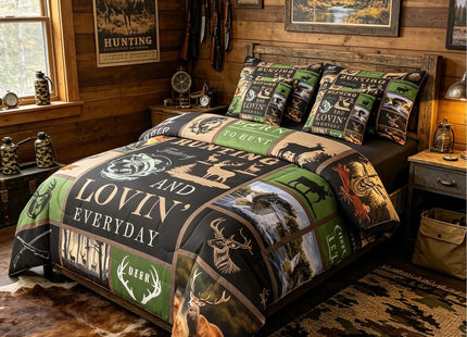 Feelyou Big Pike Fish 7 Pieces Bed in a Bag Set Deer 7 PCS Comforter Set with Sheets for Kids Boys Girls Fish and Hunt Comforter Set with Sheets Antlers Fish Fishing Rod Bed in a Bag