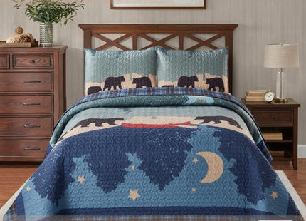 Virah Bella 3-Piece King Evening Stroll Quilt Bedding Set - Rustic Black Bear Canoe Reversible Coverlet with 2 Decorative King Pillow Shams - Lightweight Soft Microfiber Bedspread for Cabin Décor