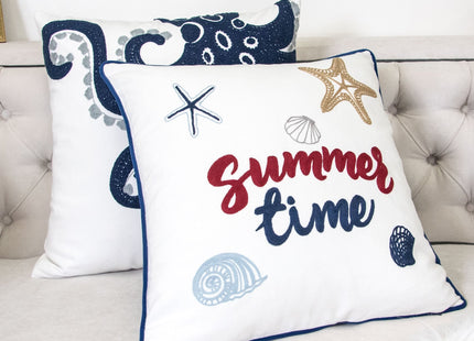 Homey COZY Embroidery White Velvet Starfish Throw Pillow Cover,Summer Sea Nautical Decorative Pillow Case Coastal Beach Theme Home Decor 20x20,Cover Only