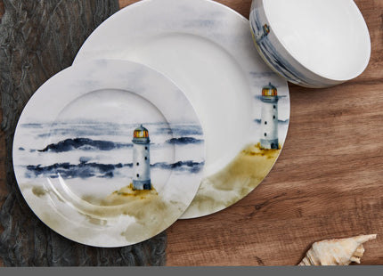 Mikasa Seaside Coastal Bone China Lightweight Chip Resistant 12 Piece Dinnerware Set, Service for 4