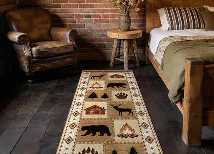 Rustic Cabin Bear Deer 2x6 Runner Rug for Hallway Bathroom Kitchen Washable