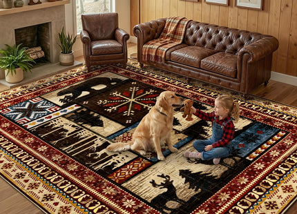 LOKHOM 8x10 Rustic Cabin Area Rug, Non-Slip Washable Western Lodge Bear Rug