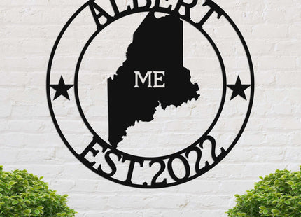 Maine Custom Metal Sign, Personalized ME State Plaque, Patriotic Wall Art, Outdoor Welcome Decor for Porch, Garden or Yard, House Number Plate, Rustic Plaque, Wall Art, House Warming Gifts New Home