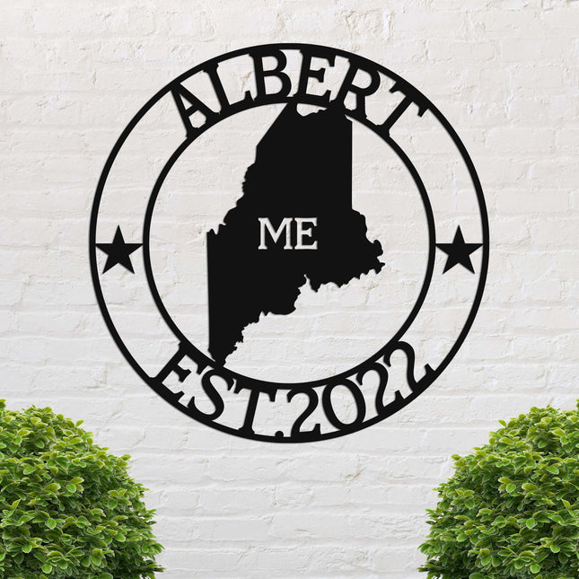 Maine Custom Metal Sign, Personalized ME State Plaque, Patriotic Wall Art, Outdoor Welcome Decor for Porch, Garden or Yard, House Number Plate, Rustic Plaque, Wall Art, House Warming Gifts New Home