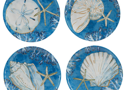 Playa Shells 16-Piece Coastal Dinnerware Set Service for 4 – Ceramic Plates, Bowls & Mugs with Beach Shell Art – Great for Everyday Dining, Entertaining, Beach House, or Nautical Décor