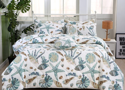 FADFAY Beach Comforter Set Twin 3Pcs Ocean Coastal Summer Quilt 100% Cotton Fabric with Soft Microfiber Inner Fill Bedding Lightweight Reversible All Season Down Alternative Duvet Insert 3Pcs, Twin