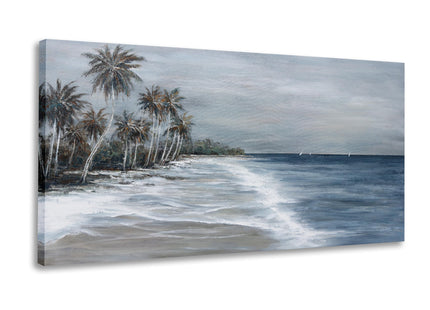 Coastal Wall Art Blue Gray Beach Wall Decor Landscape Abstract Canvas Painting Modern Ocean Artwork Framed for Living Room Bedroom Bathroom Office Decor 58"x29"Can Be Hung Directly