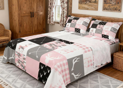 Camo Kids Sheet Twin,Deer Antler Silhouette Pink Camouflage Bedding Set for Boys Girls New Year Xmas Decor,Wild Animals Rustic Arrow Geometric Lattice Bed Sheet Set 3pcs(Fitted + Flat + 1 Pillowcase)