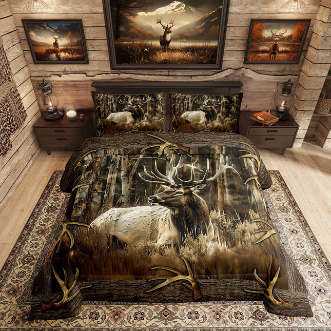 Erosebridal Rustic Deer Comforter Set Cabin Lodge Vintage Elk Full