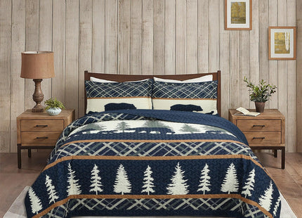 MarCielo 3-Piece Rustic Cabin Lodge Bear Quilt Set - Country-Themed Bedspread with Matching Pillow Shams