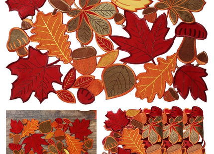Fall Placemats Set of 6 Thanksgiving Embroidered Maple Table Mat, 11x17 in