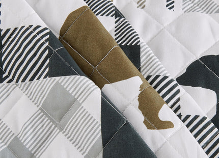 Market & Place 3 Piece Reversible Quilt Set with Shams | Cabin Comforter Bedspread Queen | Rustic Lodge Buffalo Check Design | Cedar Creek Collection (Full/Queen, Green/Taupe)