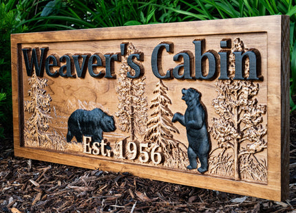 Personalized Wood Family Name Sign | Black Bear Home Decor | Cabin Gift