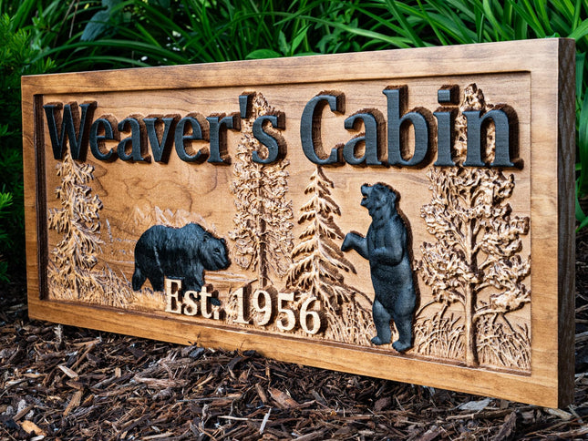 Personalized Wood Family Name Sign | Black Bear Home Decor | Cabin Gift