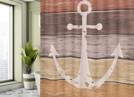 Ambesonne Anchor Shower Curtain, Bathroom Accessories Nautical Themes Grunge Marine on Wooden Planks, Cloth Fabric for Guest Master Restroom House Decor with 12 Hooks, 69" W x 75" L, Mustard Redbrown